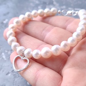 Работа Браслет из натурального жемчуга в серебре сердце