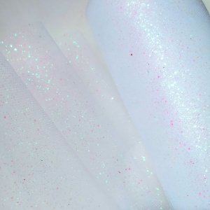 Работа Фатин белый с разноцветными блестками