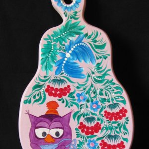 Работа Доска разделочная  Петриковская роспись СМЕШАРИКИ - СОВУНЬЯ