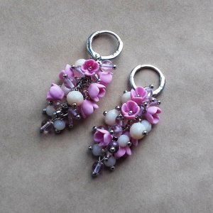 Робота Рожеві сережки грона, сережки з квітами, ніжні сережки