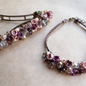 Робота Рожева шпилька і браслет з квітами, комплект прикрас