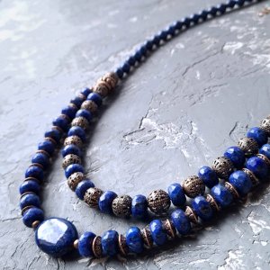 Работа Колье с натуральным лазуритом двухрядное