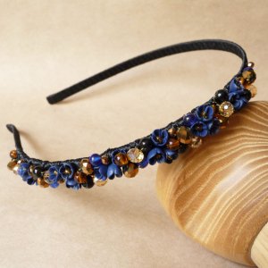 Робота Синьо золотий квітковий ободок, синій обруч для дівчинки