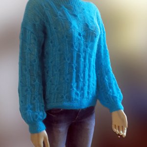 Работа Свободный, теплый бирюзовый джемпер - оверсайз из мохера