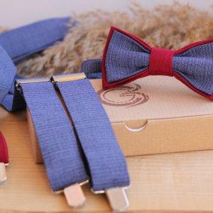 Работа Комплект подтяжки и бабочка синий с бордовым