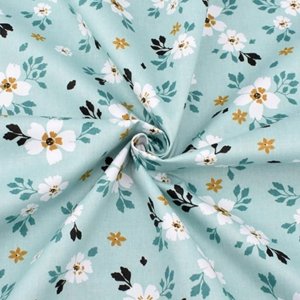 Работа Ткань хлопок для рукоделия "Цветы" на шалфейном цвете