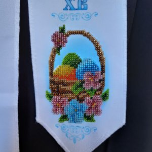 Работа Пасхальный бант на корзину Пасхальная салфетка