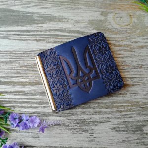 Робота Гаманець затиск для грошей з тисненням "Тризуб вишиванка" шкіра