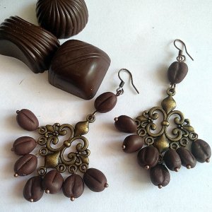 Робота Вантажні сережки з кавою на античної бронзової фурнітури