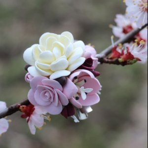 Робота шпилька / брошка з квітами "Кавовий шампань"