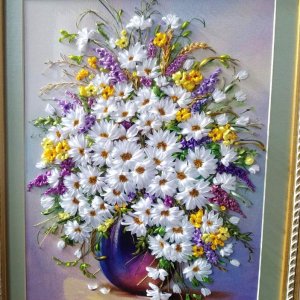 Работа Картина лентами "Ромашки и васильки"