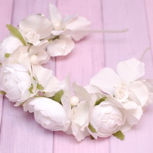 Робота Білий обруч ободок з півоніями і гортензією