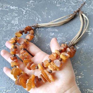 Работа Ожерелье двухрядное из натурального "дикого" янтаря