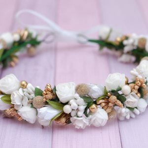 Робота Вінок віночок з квітами біло-золотий