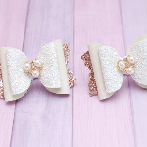 Работа Банты бантики из экокожи молочно-золотые