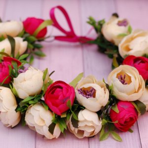 Робота Вінок віночок з півоніями бежево-малиновий