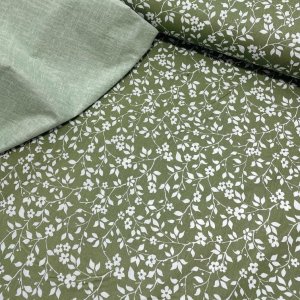 Работа Ткань хлопок для рукоделия веточки на оливково-зеленом фоне