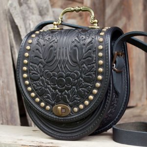 Робота Чорна вечірня шкіряна сумка через плече з тисненням