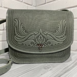 Робота Шкіряна сумка  ручної роботи, через плече "Камея", сіра