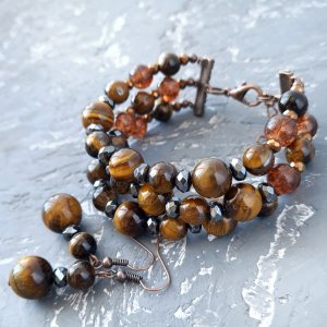 Робота Комплект з натуральних каменів браслет та сережки