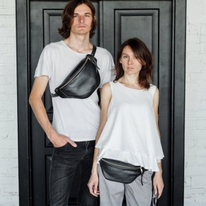 Робота Чорна Шкіряна Сумка На Пояс Чоловіча