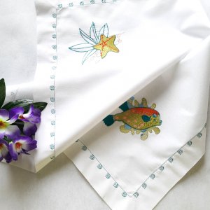 Работа Салфетки  "Подводный мир морская звездочка с рыбкой"