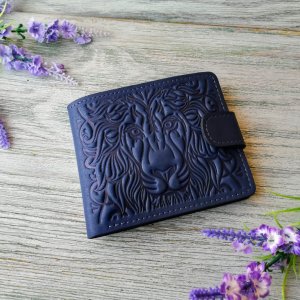 Робота Портмоне синє на 8 відділів "Лев" з натуральної шкіри