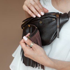 Робота Шкіряна Поясна Сумка Зі З'ємною Бахромою