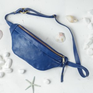 Робота Синя Шкіряна Сумка На Пояс і Через Плече