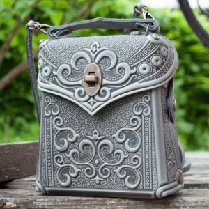 Работа СЕРАЯ МАЛЕНЬКАЯ кожаная сумка-рюкзак с ТИСНЕНИЕМ ЖЕНСКАЯ