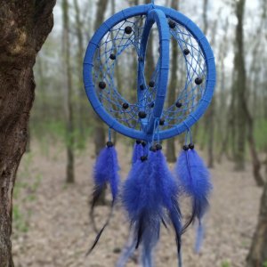 Робота Об'ємний синій ловець снів. Декор для дому.