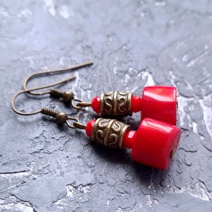 Работа Серьги с натуральными кораллами "Wave"