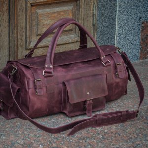 Работа Круглая кожаная дорожная сумка, Спортивная мужская сумка 