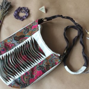 Робота Шкіряна Бохо Сумка Баул З Елементами Текстилю