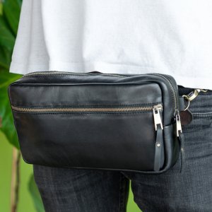 Робота Чорна Чоловіча Сумка На Пояс З Натуральної Шкіри