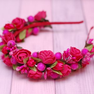 Робота Яскравий малиновий обруч ободок з квітами