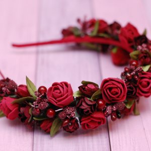 Робота Обруч ободок з квітами бордовий