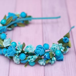 Робота Обруч ободок з квітами бірюзовий