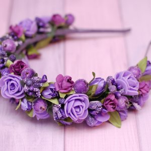 Робота Обруч ободок з квітами фіолетовий