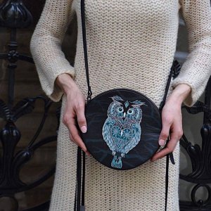 Работа Черная Стильная Круглая Сумка с ручной росписью