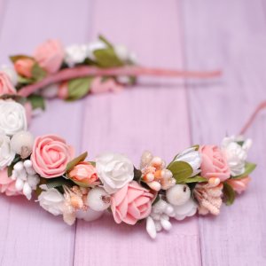 Робота Обруч ободок з квітами біло-персиковий