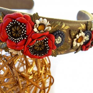 Робота Ободок з маками зі шкіри