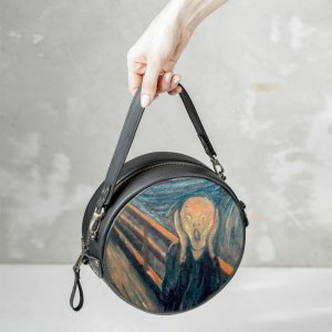 Работа Кожаная Круглая Сумка клатч с рисунком