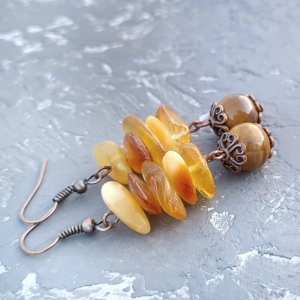 Робота Сережки з натуральним янтарем "Промінчики сонця"