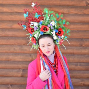 Робота Вінок з маками, пишний вінок, український віночок, етно 