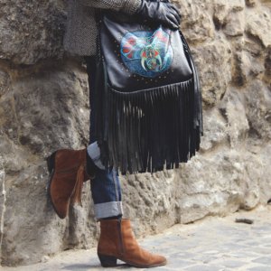 Робота  Велика Шкіряна Бохо Сумка З Бахромою 