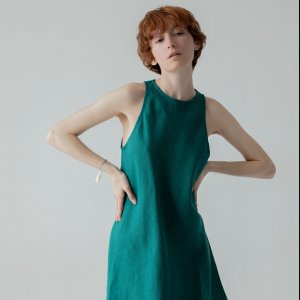 Работа Платье-мини из льна, зеленое платье, летнее платье