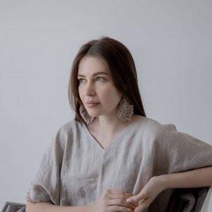 Работа Свободная платье из небеленого льна с декоративными краями