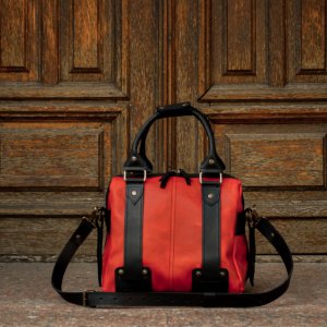 Работа Женская кожаная сумка, красный винтажный саквояж 