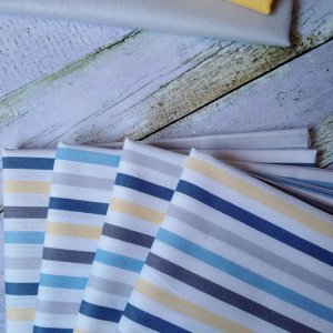 Работа Ткань хлопок полоска 5мм серо-голубая